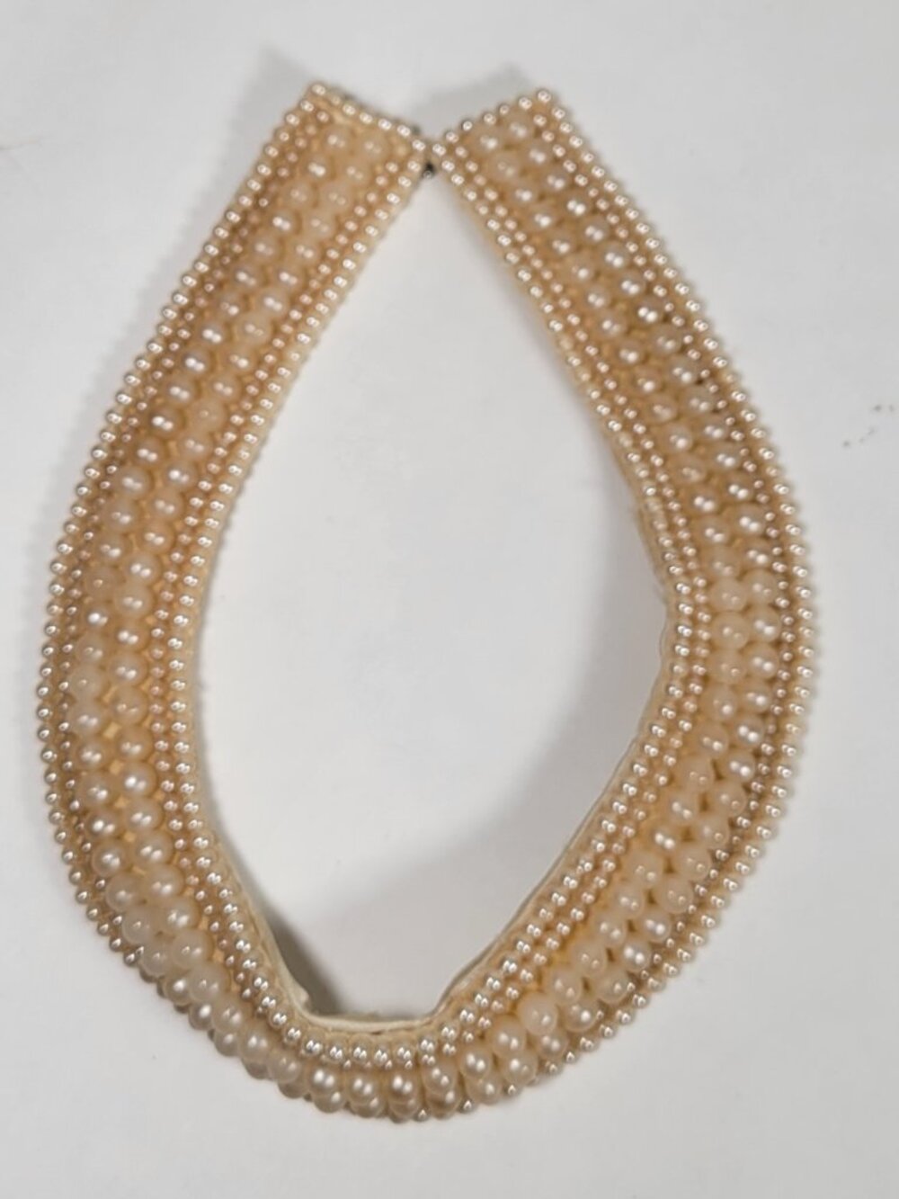 Vintage Faux Pearl Collar Handmade Beaded Japan 6 Rows Necklace Choker Bib